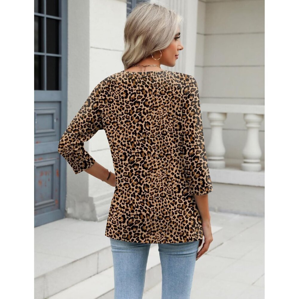 Womens 3/4 Sleeve V Neck Top Soft Polyester Spandex Casual Blouse - Picture 3 of 4
